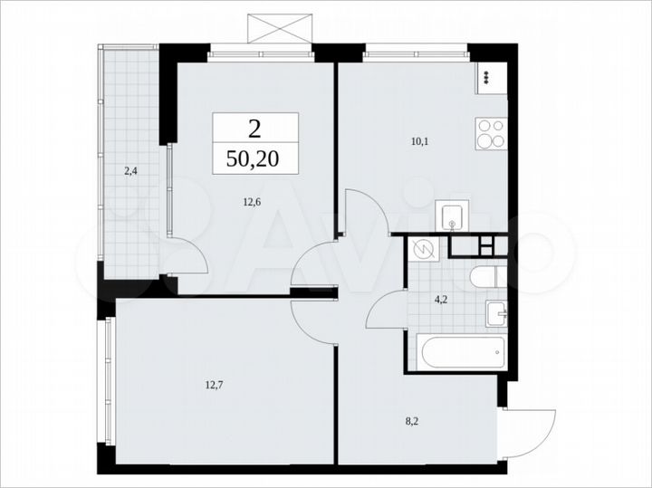 2-к. квартира, 50,2 м², 12/19 эт.