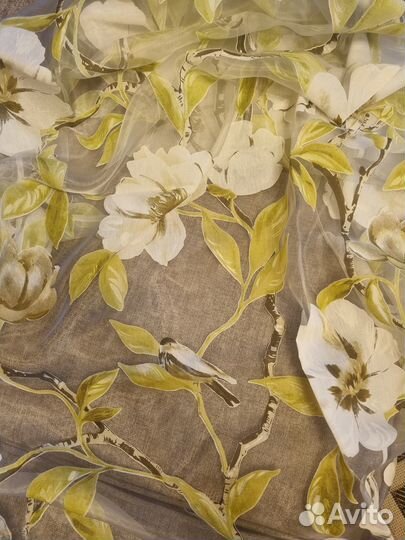 Шторы тюль с цветами и птичками 240 240 см