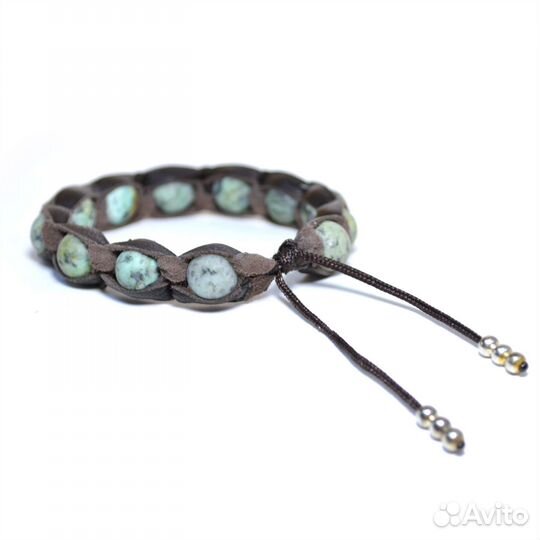Кожаный браслет шамбала с бирюзой