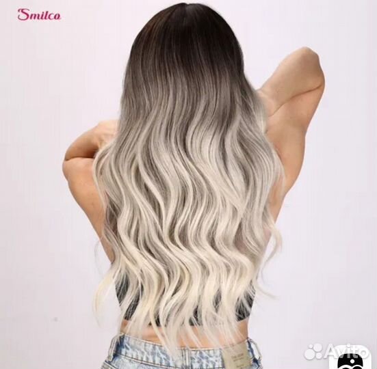 Парик длинный пепельный блонд омбре