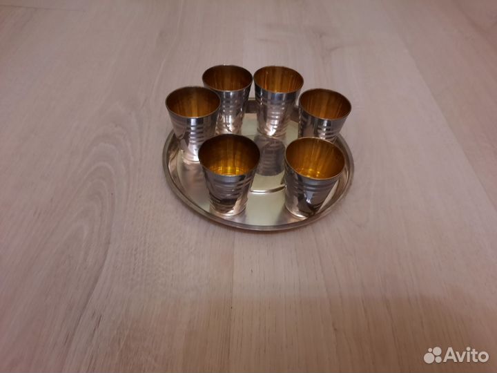 Рюмки на подносе мельхиор. Позолота, посеребрение