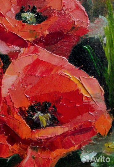 Картина. Живопись, масло. Маки. Цветы