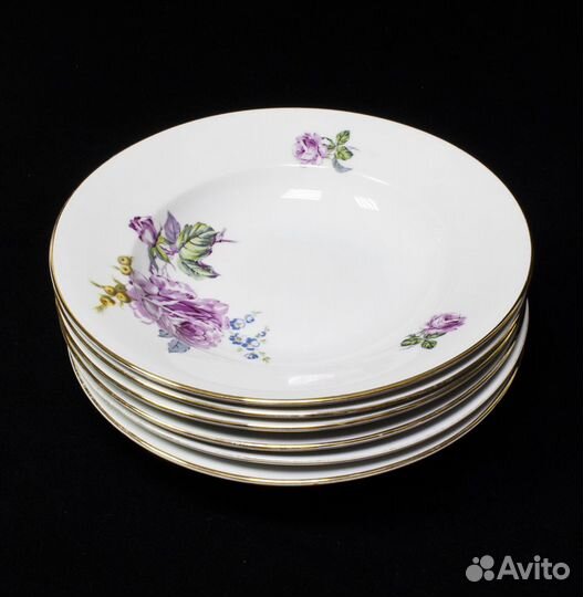 Набор тарелки суповые Розы 6 шт, Богемия, Чехосло