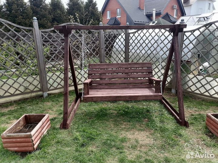 Садовые качели, деревянные, ручной работы