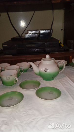 Чайный сервиз Дулево виноградный, лист, зеленый