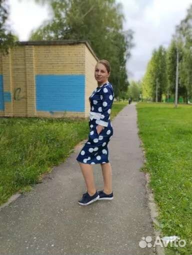 Платье новое летнее синее в горошек 48-50