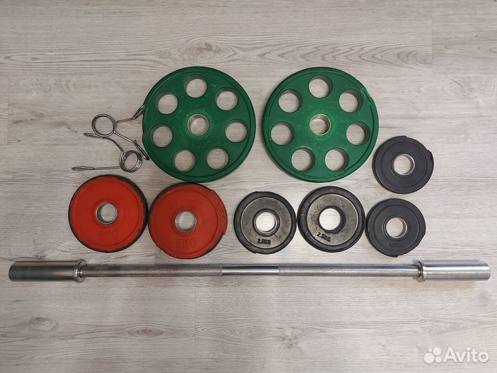 Гриф олимпийский 125см с блинами (общий вес 47кг)