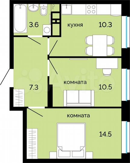 2-к. квартира, 46,2 м², 2/25 эт.