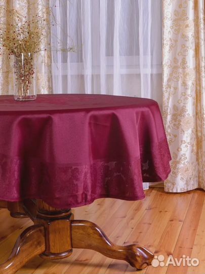 Бордовая овальная тканевая скатерть, 140x180 см