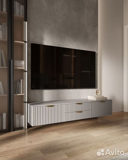 Подвесная тв тумба 160х40х30 Серая