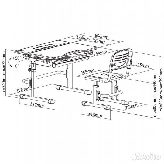 Растущая парта и стул lavoro голубой/розовый/зелен