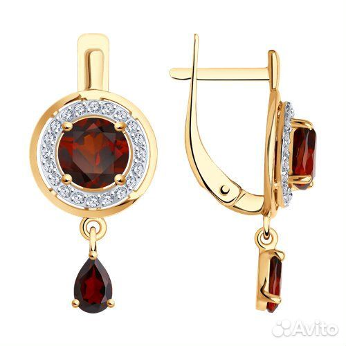 Серьги из красного золота с гранатами и фианитами