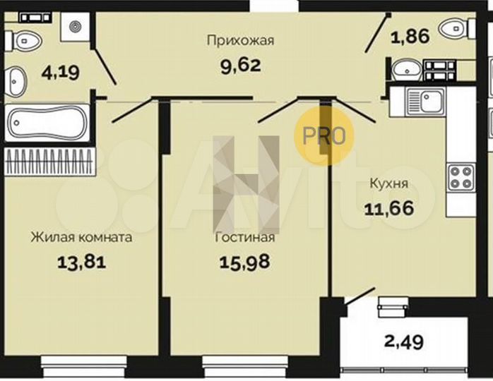 2-к. квартира, 59,6 м², 2/25 эт.
