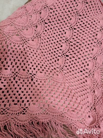 Платок шаль шерсть розовая