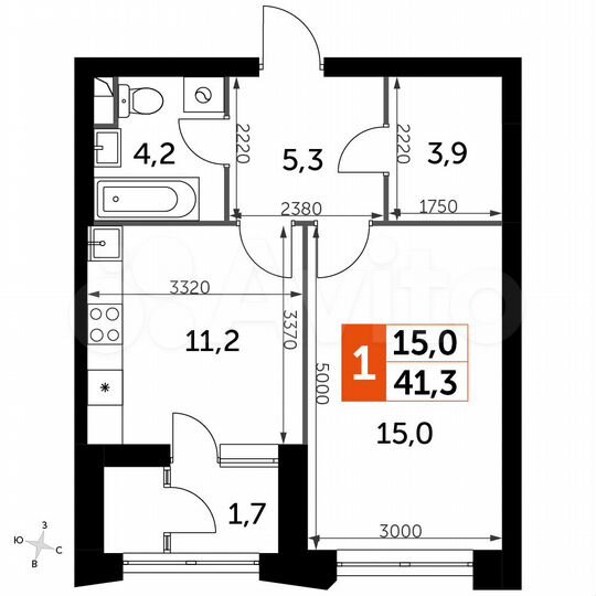 1-к. квартира, 41,3 м², 16/27 эт.