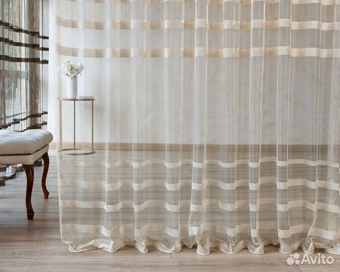 Крупная сетка тюль Фрида Крем
