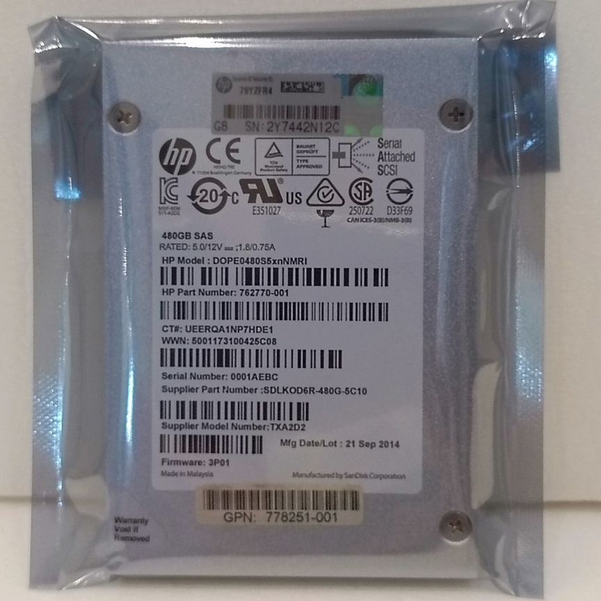 [762770-001] Ssd Hp Sas 480gb Dope0480s5xnnmri 3par 762770-001
