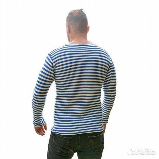 4440 Тельняшка двойной вязки, хлопок, голубая