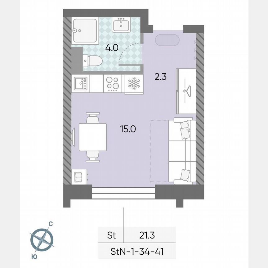 Квартира-студия, 21,3 м², 36/43 эт.