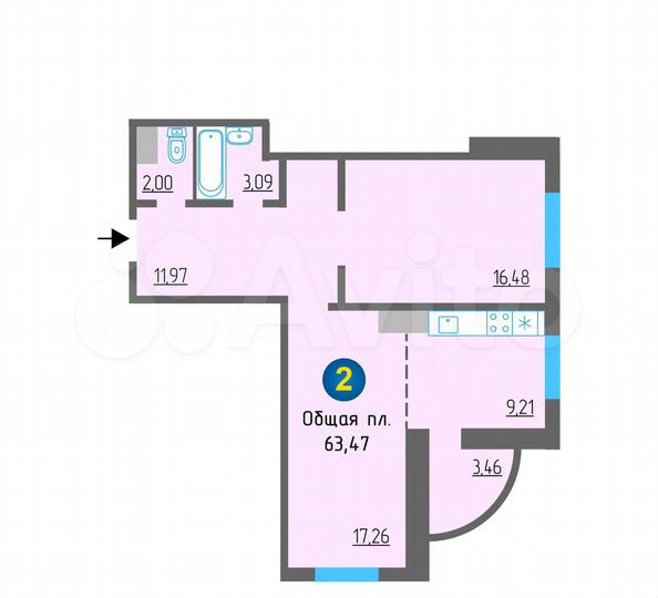 2-к. квартира, 62 м², 4/19 эт.