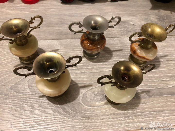 Винтаж: Винтажный подсвечник из олова и оникса.Ита