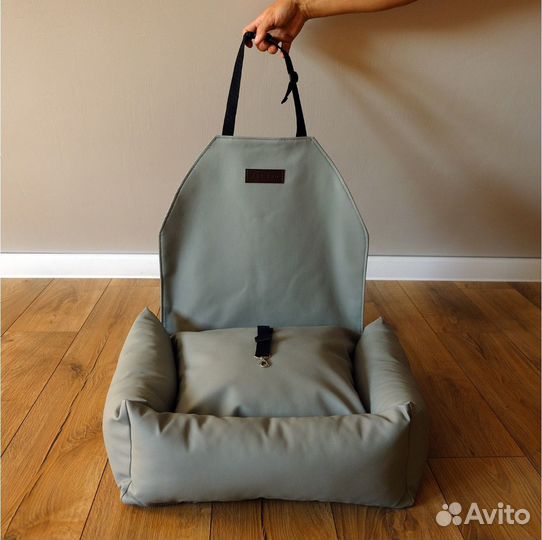 Автокресло для собак PET BED из экокожи, серое