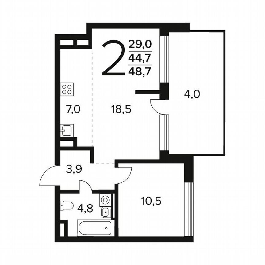 2-к. квартира, 48,7 м², 1/11 эт.