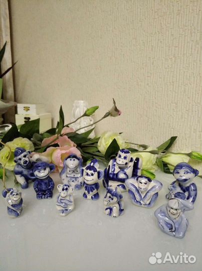 Обезьянки фигурки гжель коллекция 11 штук