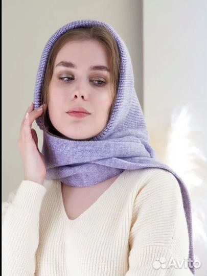 Капор капюшон вязаный съемный с шарфом