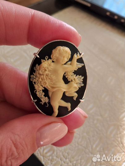 Кольцо серебро камея