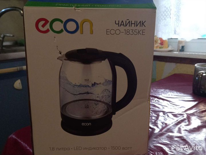 Чайник электрический стеклянный новый econ