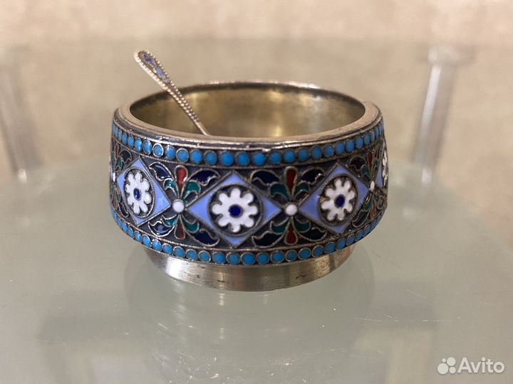 Солонка Эмаль Серебро 84 проба