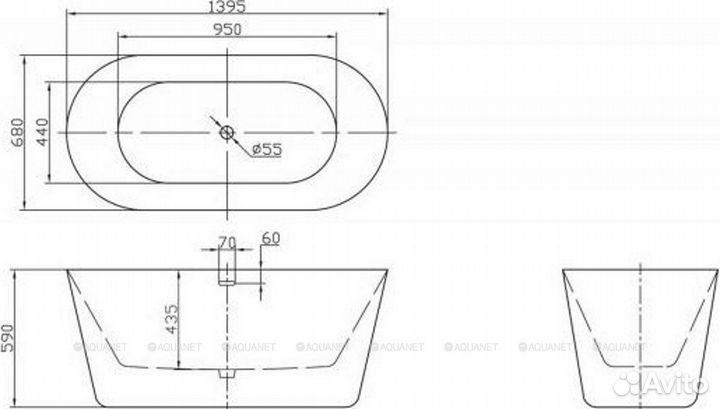 Акриловая ванна BelBagno 140х68 BB306-1395