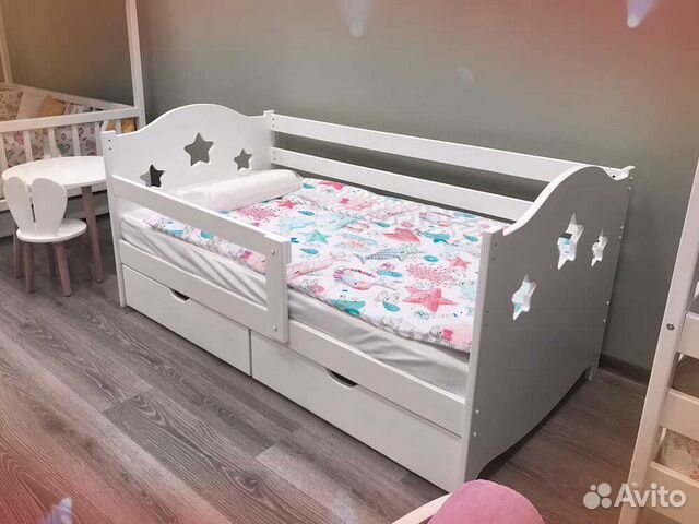 Кроватка из натурального дерева сингл детская с бо