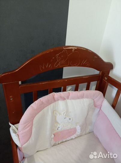 Детская кроватка с матрасом, бортиком, балдахином