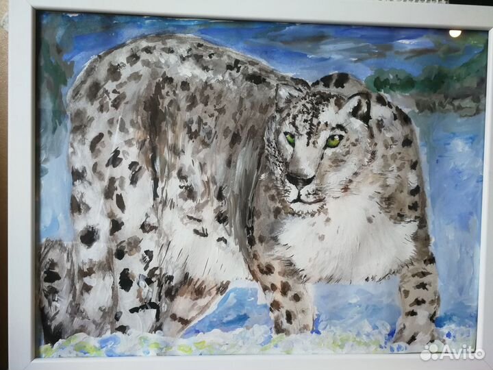 Картина акварель. Снежный барс. А3