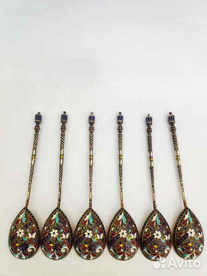 Набор ложек, серебро 84 пробы, эмаль, Милюков