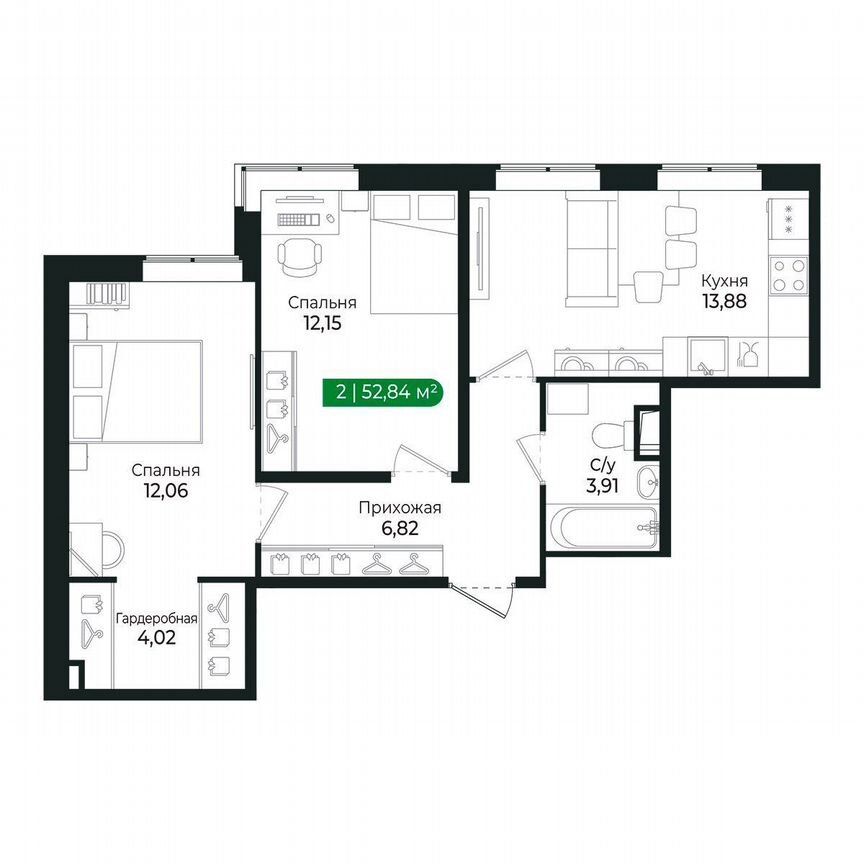 2-к. квартира, 52,8 м², 2/8 эт.