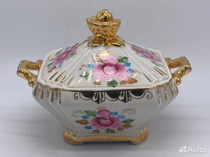 Сахарница фарфор, позолота Старая Гжель