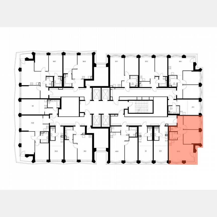 2-к. квартира, 53,3 м², 12/31 эт.
