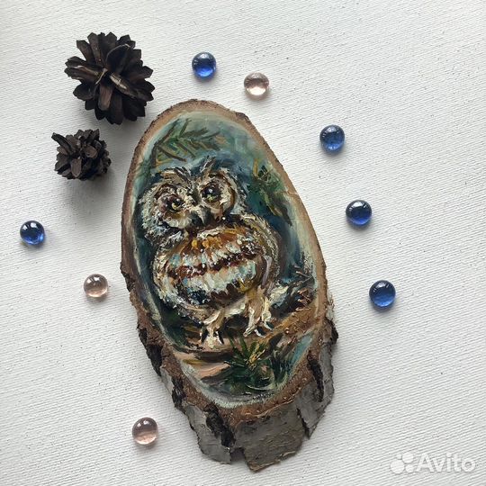Картина на спиле дерева Сова 20х10 см