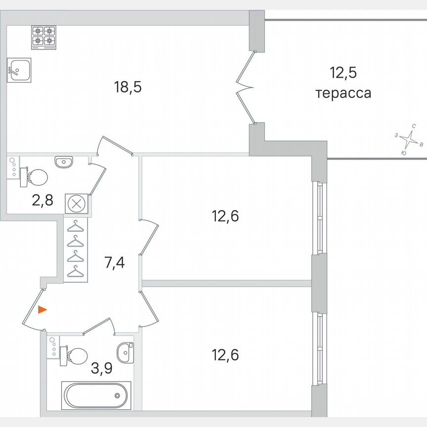 2-к. квартира, 61,6 м², 1/4 эт.