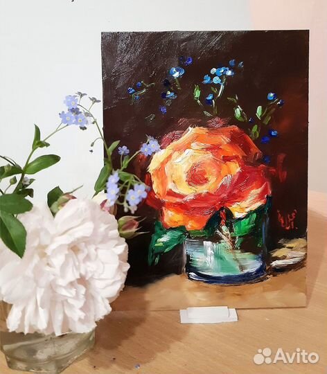 Картина маслом роза в бокале Классическая живопись