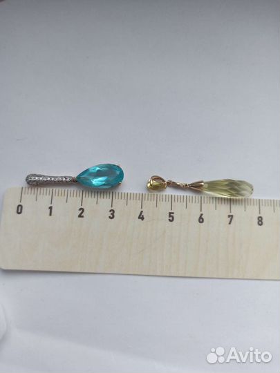 Золотой кулон подвеска голубой топаз цитрин 585