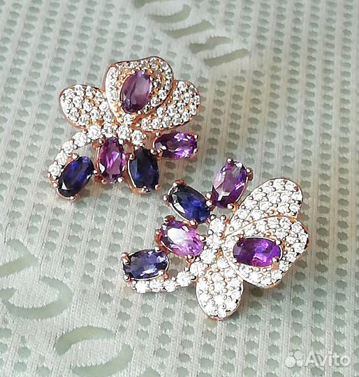 Серьги серебро аметист, иолит С319