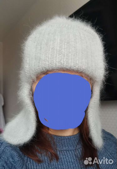 Шапка ушанка женская вязаная ангорка