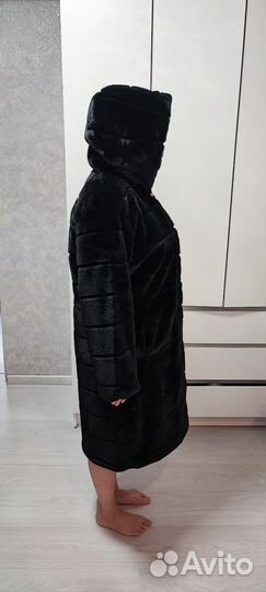 Искусственная шуба длинная с капюшоном