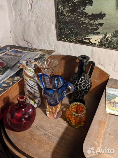 Ваза цветное стекло, чехия СССР винтаж