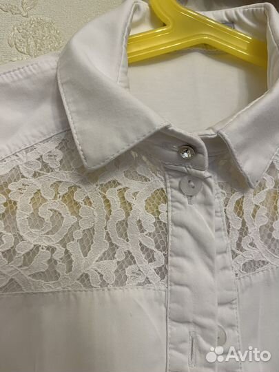 Белая рубашка с длинным рукавом для девочки 134