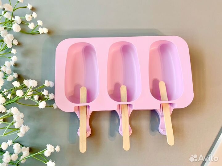 Силиконовая форма для мороженого 3 ячейки